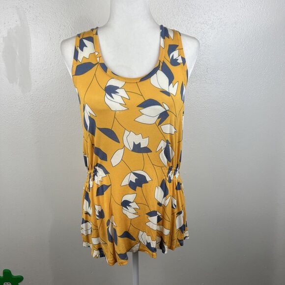 ModCloth Tank Top Women Small Yellow Blue Floral Print Soft Stretch Relaxed - Picture 13 of 13